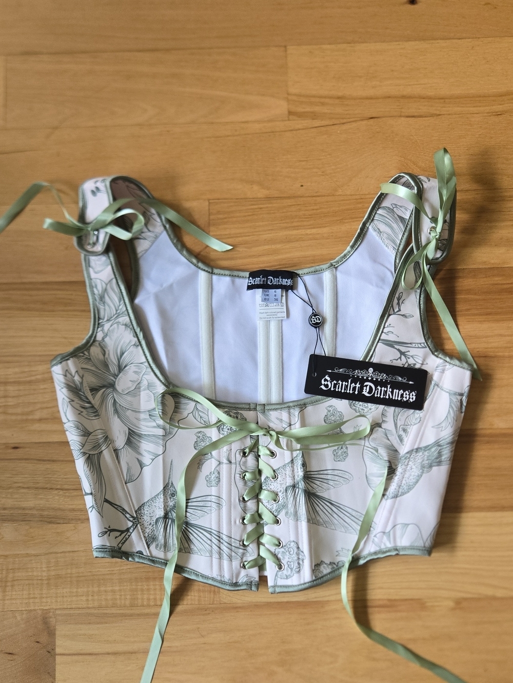 NWT Scarlet Darkness Green Floral Lace-Up Crop Top